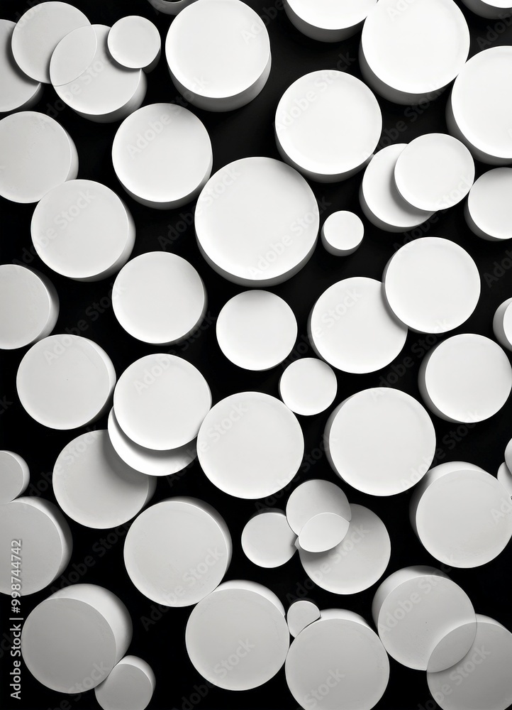 Aufkleber A collection of white, circular shapes arranged in a grid-like pattern against a black background