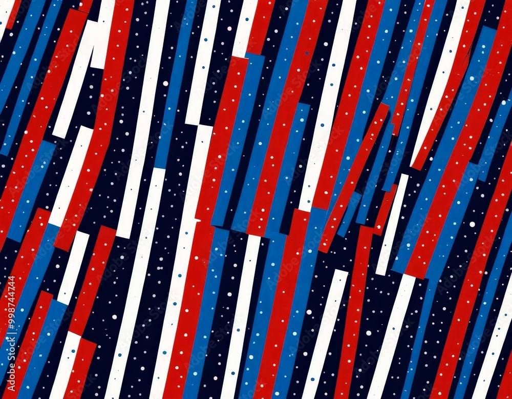 Aufkleber a vibrant abstract pattern composed of diagonal lines in red, white, and blue, with white dots scatt