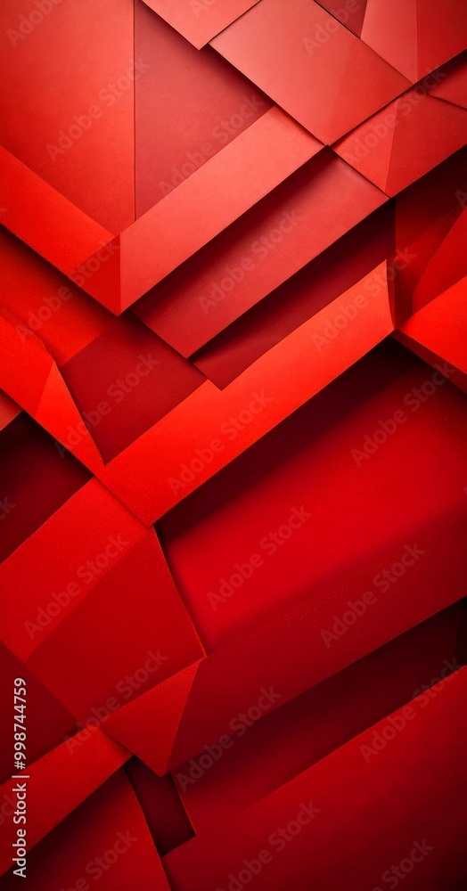 Poster a complex arrangement of overlapping red and orange geometric shapes, creating a visually striking abstract pattern