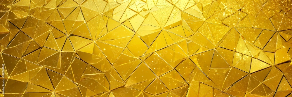 Poster a golden mosaic composed of numerous triangular pieces, creating a visually striking and intricate pattern The golden color of the mosaic is highlighted by the presence of