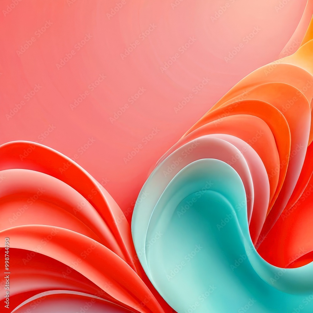 Aufkleber a vibrant abstract composition with overlapping curved lines in shades of pink, orange, and blue, cr