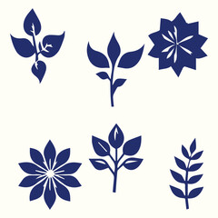 Obraz premium Blue flower vector set design with floral illustration and butterfly elements