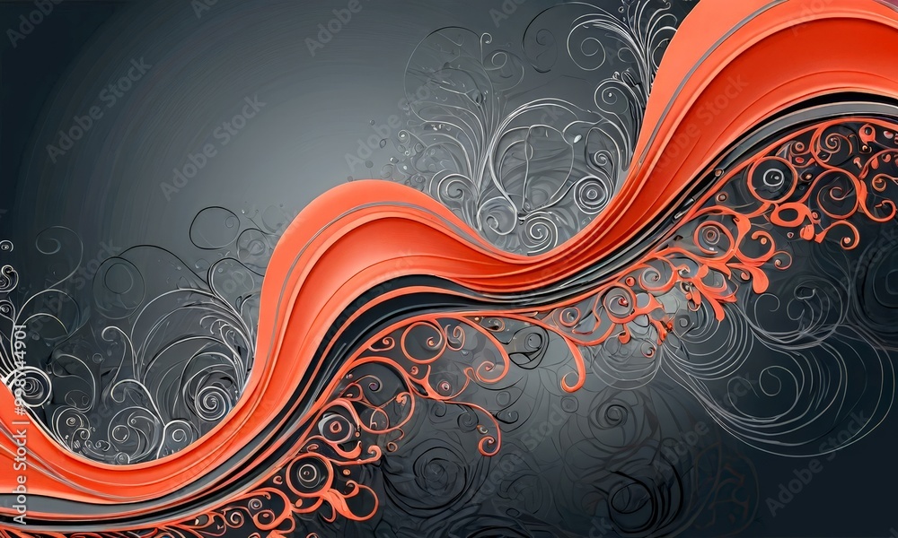 Aufkleber a striking abstract design with a gradient of orange and black, featuring curved lines and swirls against a dark background.