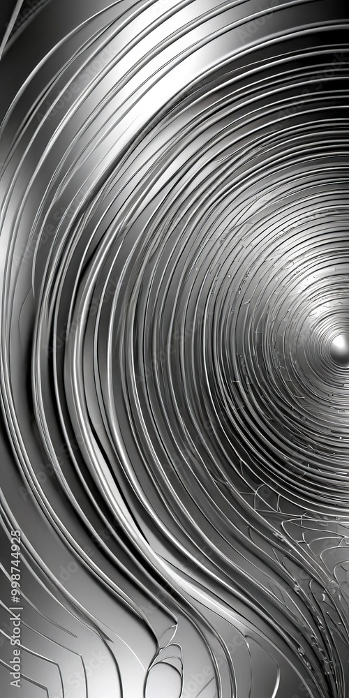 Fototapete a close-up view metallic surface with a repeating pattern of curved lines, creating a sense of depth and movement
