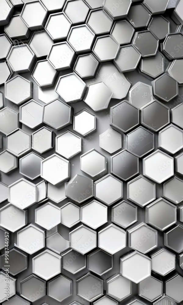 Poster a repeating pattern of hexagonal shapes in various shades of gray, creating a visually striking and geometric design