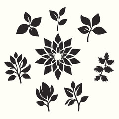 Fototapeta premium Seamless floral pattern vector with black and white flowers, green leaves, and nature design elements