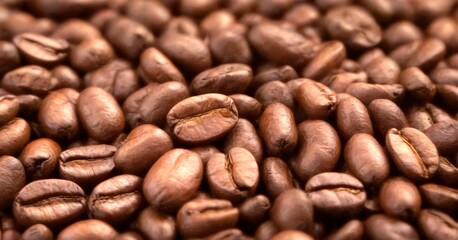 Fototapeta premium Close-up of dark brown coffee beans with visible cracks and visible seeds