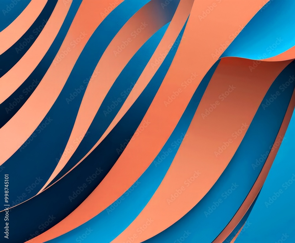 Fototapete a vibrant abstract composition of overlapping curved lines in shades of blue and orange, creating a dynamic and visually striking pattern