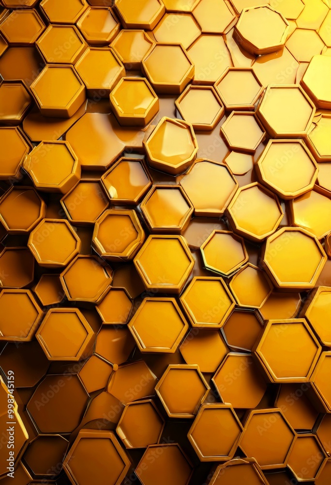 Poster a repeating pattern of hexagonal shapes in varying shades of yellow, creating a visually striking and textured composition