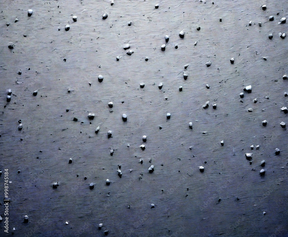 Poster a dark, textured surface with small, irregularly shaped black dots scattered across it, resembling a
