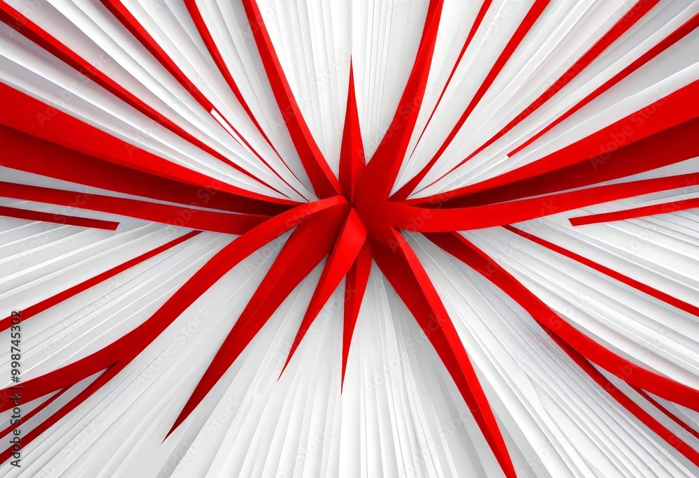 Poster a striking abstract composition of red and white lines radiating outwards from a central point, creating a sense of dynamic movement and energy
