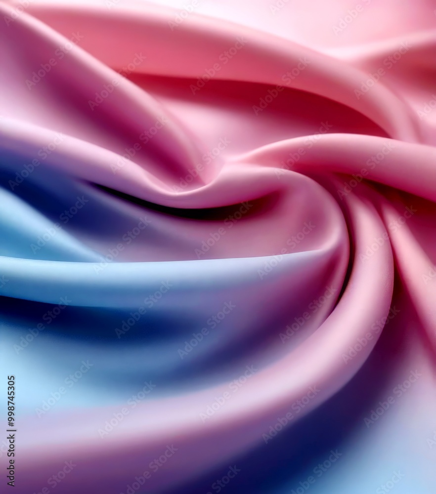 Poster a close-up view soft, flowing fabric with a gradient of pink and blue colors, creating a sense of movement and elegance