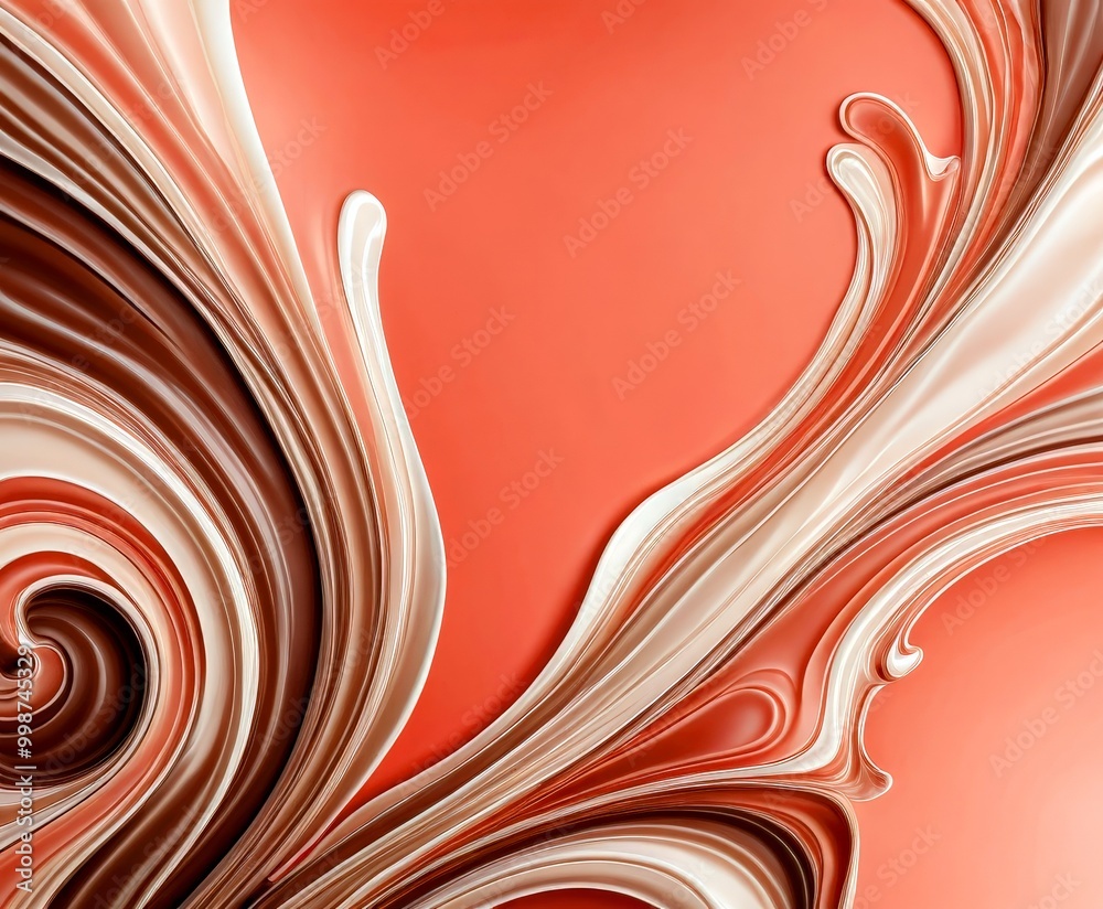 Poster a vibrant abstract composition of swirling, curving lines in shades of pink, brown, and white, creat