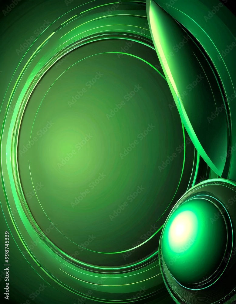 Poster a dark green circular background with a large, glowing green sphere in the center, surrounded by sma