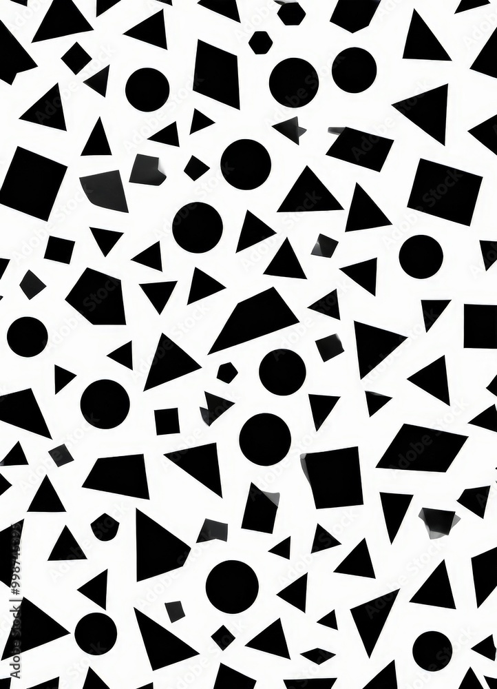 Aufkleber a repeating pattern of black and white geometric shapes, including triangles, rectangles, and circle