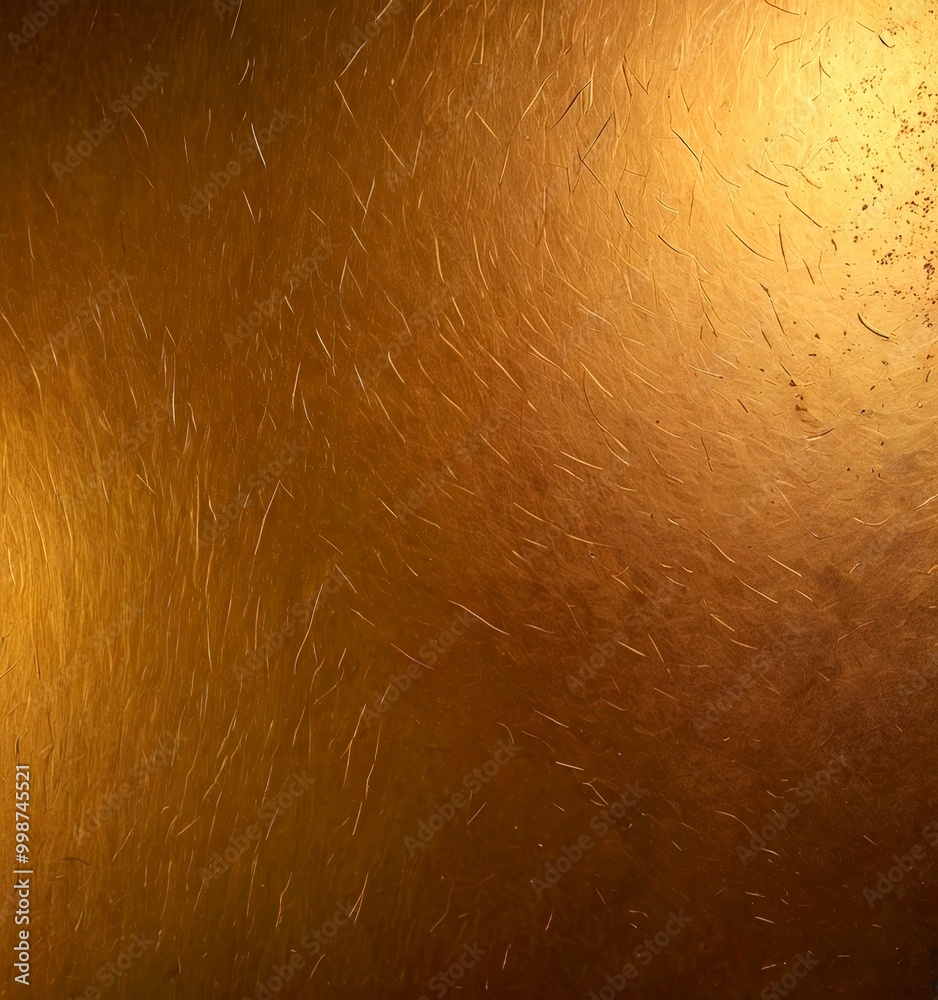 Poster a close-up view textured surface with a golden hue, featuring a pattern of small lines and scratches