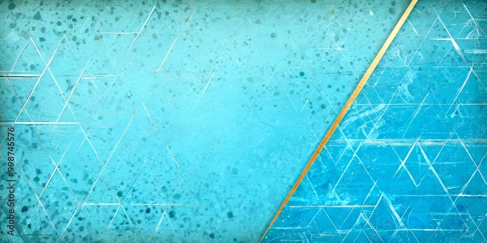 Poster a textured blue background with a geometric pattern of intersecting lines and triangles, creating a sense of depth and complexity