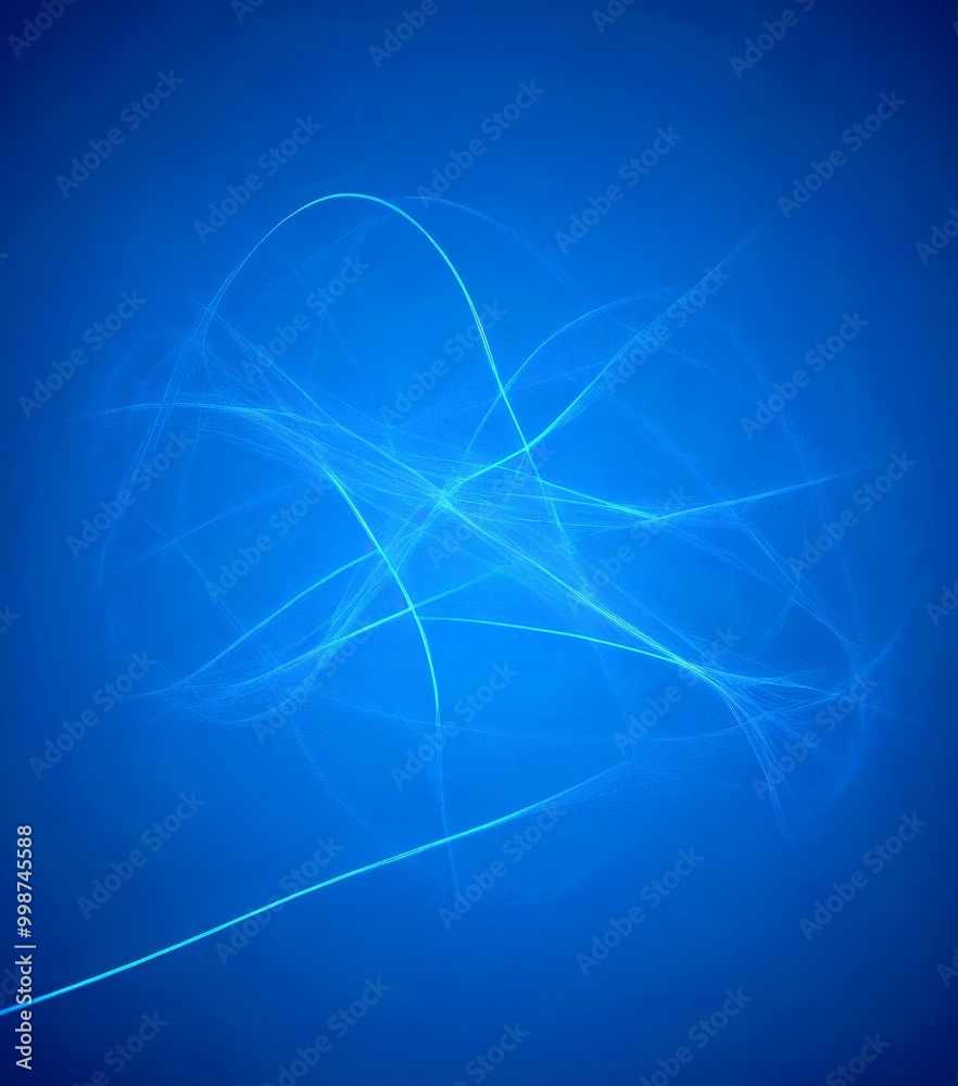 Poster a blue abstract background with a series of curved lines and a central line, creating a sense of movement and dynamism