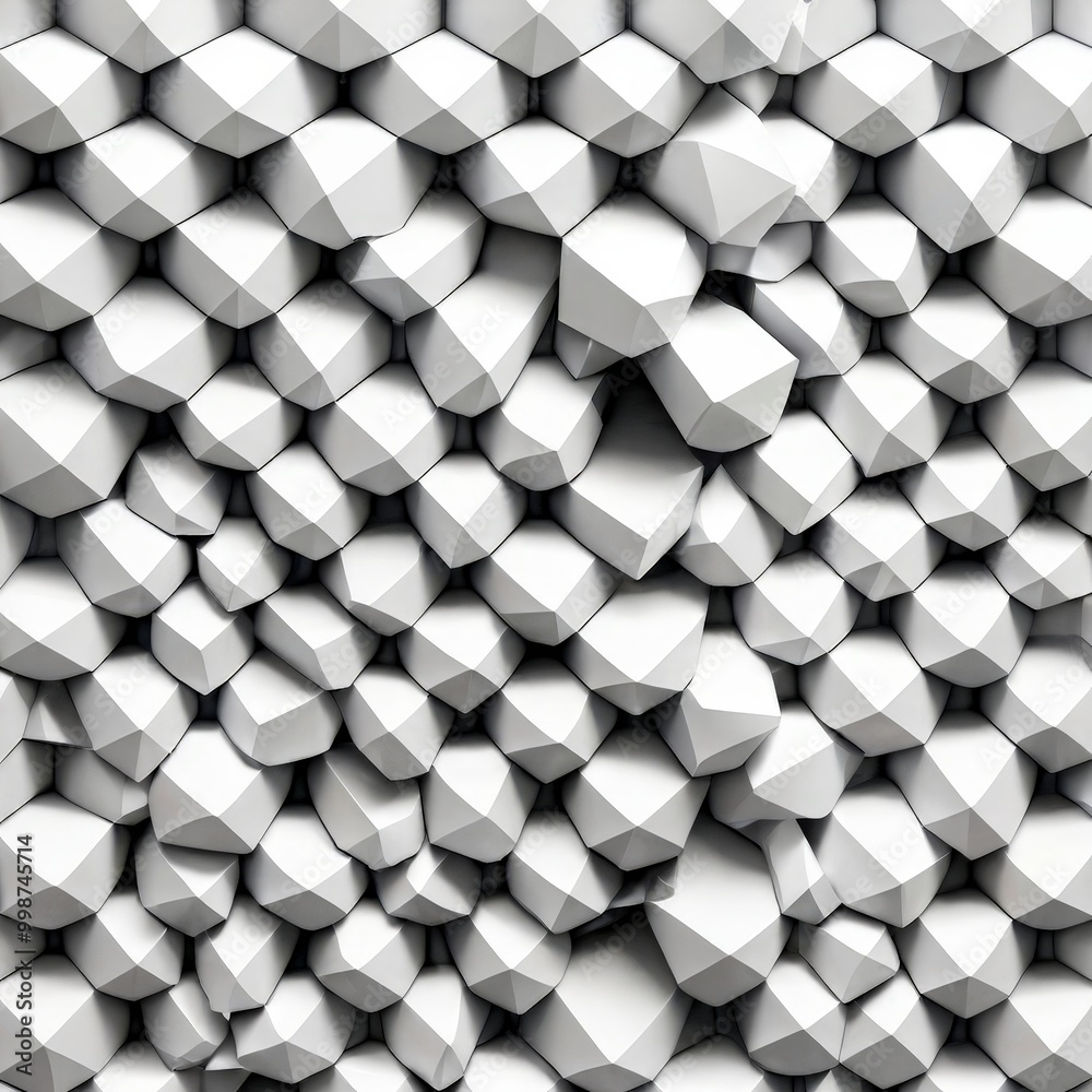 Poster a repeating pattern of white, triangular shapes arranged in a grid-like fashion, creating a visually striking and geometric design