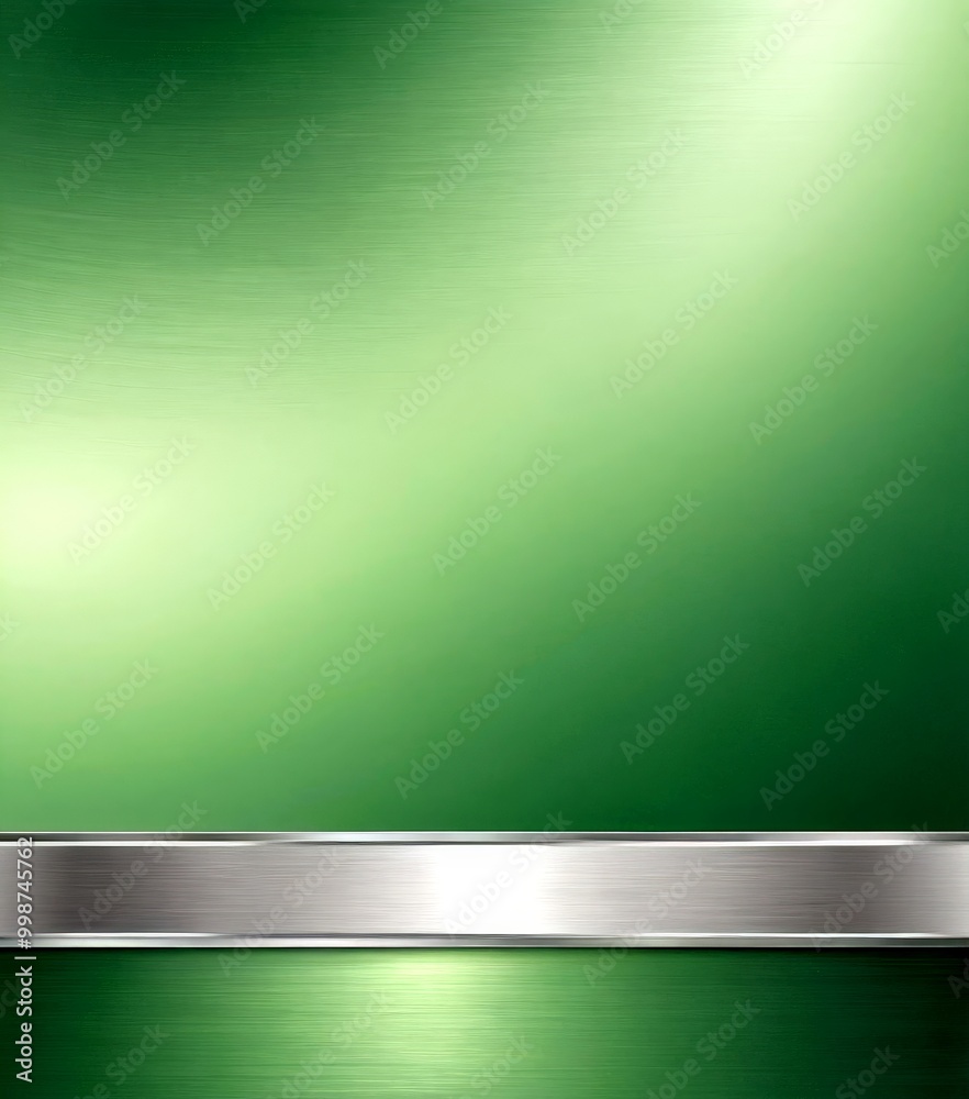 Aufkleber a gradient background transitioning from a darker shade of green at the top to a lighter shade at the bottom, with a metallic silver strip running horizontally across the middle