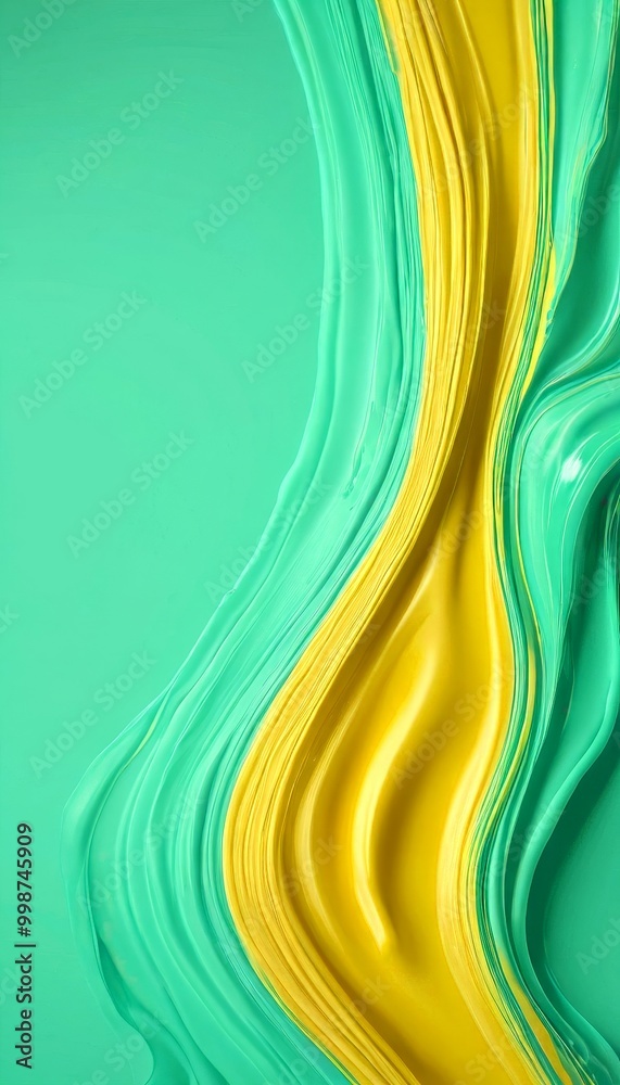 Poster a vibrant abstract composition with a gradient of turquoise and gold colors The central focus is a curved line that transitions from turquoise at the top to gold at the