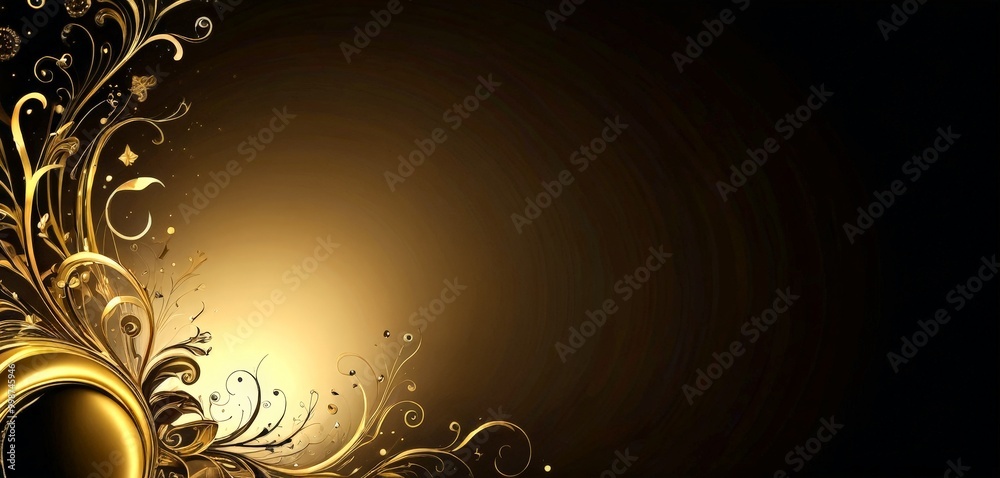 Aufkleber a dark background with a gold-colored floral design on the left side, creating a striking contrast
