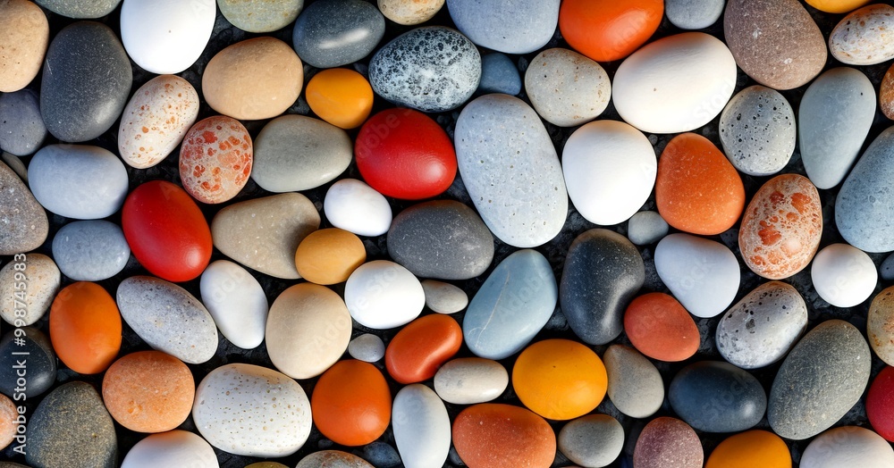Aufkleber A close-up collection of various colored pebbles and stones arranged in a visually appealing pattern