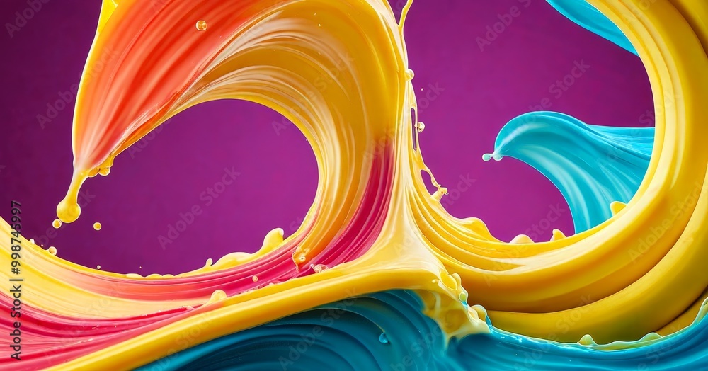 Aufkleber a vibrant splash of yellow and blue paint, with droplets scattered throughout, creating a dynamic an