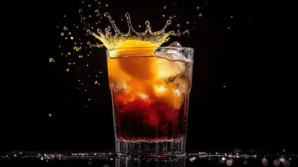 Splashing Tequila Sunrise in Dramatic Lighting