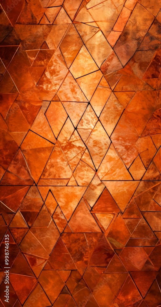 Aufkleber a textured pattern composed of numerous overlapping triangular shapes in varying shades of orange and brown, creating a visually striking and abstract design