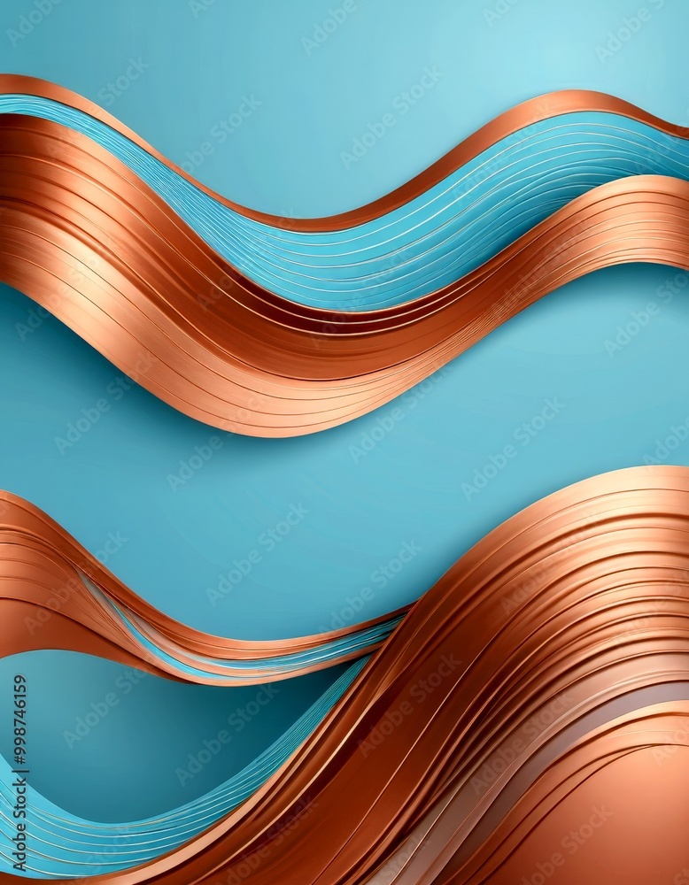 Leinwandbilder a vibrant abstract composition of overlapping curved lines in shades of blue and brown, creating a dynamic and visually striking pattern