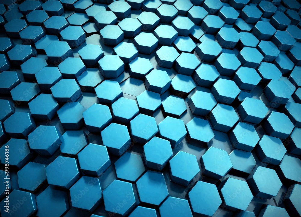 Poster A repeating pattern of blue hexagonal shapes, creating a visually striking and geometric design