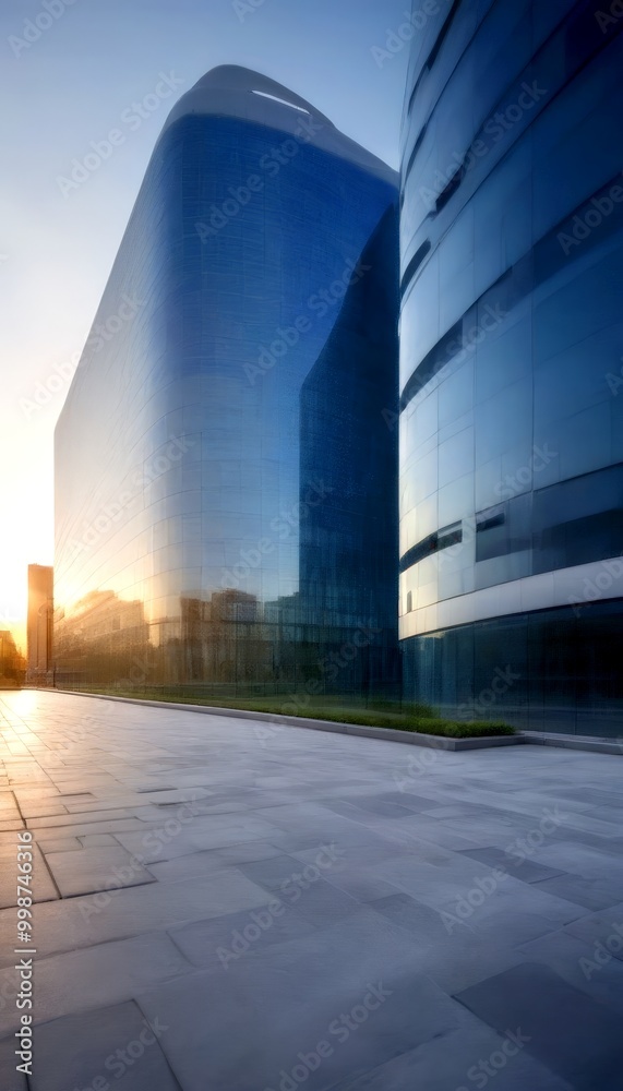 Leinwandbilder a modern architectural structure with a curved glass facade reflecting the surrounding cityscape and