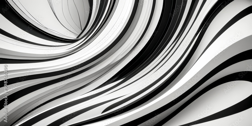 Aufkleber a striking black and white abstract composition featuring a swirling pattern of curved lines and shapes, creating a sense of dynamic movement and energy