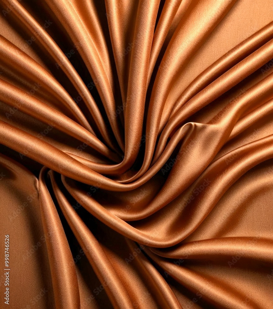 Aufkleber a close-up view crumpled brown satin fabric, with the folds and creases creating a textured and intricate pattern