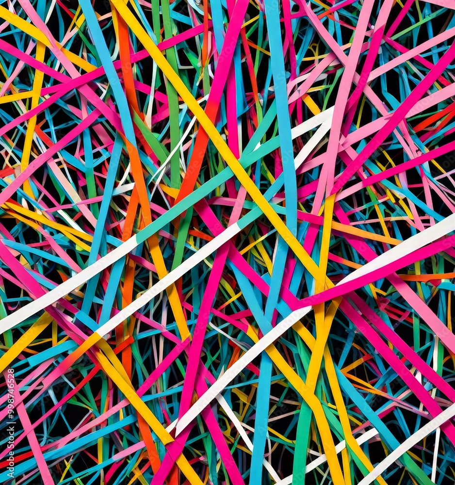 Aufkleber a vibrant abstract composition of overlapping colorful strips of paper, creating a dynamic and visually striking pattern