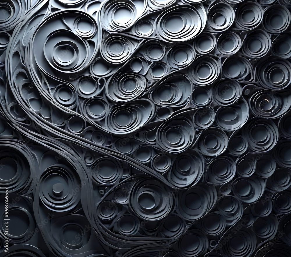Aufkleber a close-up view dark, abstract pattern composed of numerous overlapping circles, creating a sense of depth and complexity