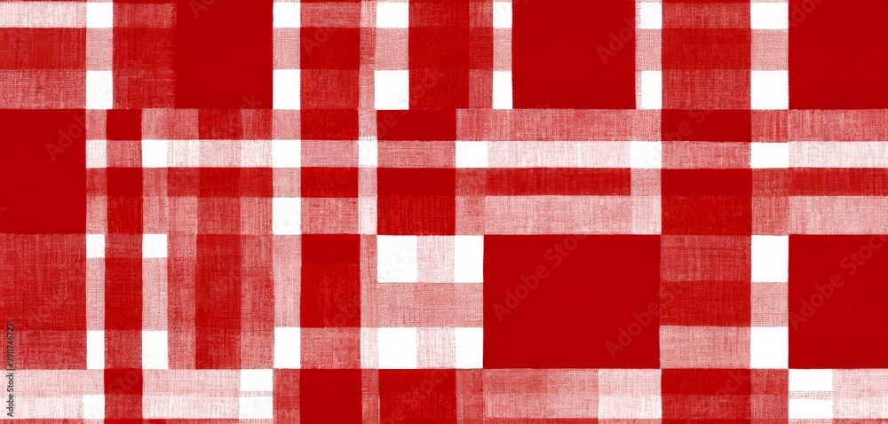 Fototapete a repeating pattern of red and white squares and rectangles, creating a checkered or plaid design