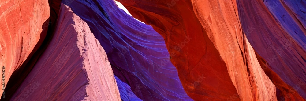 Poster The captures the vibrant colors and intricate patterns rock formation, with the rock on the left exhibiting a reddish-brown hue and the rock on the right displaying