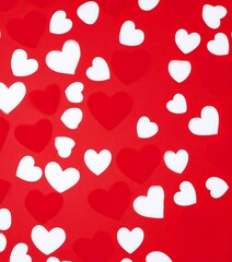 a pattern of white hearts against a red background