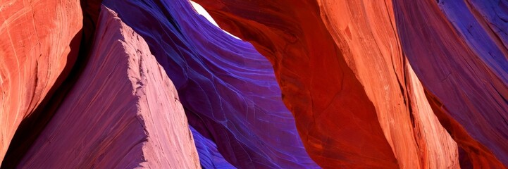 Obraz premium The captures the vibrant colors and intricate patterns rock formation, with the rock on the left exhibiting a reddish-brown hue and the rock on the right displaying