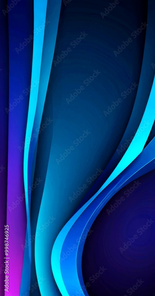 Poster a striking abstract composition of curved lines in various shades of blue, purple, and black, creating a dynamic and visually captivating pattern