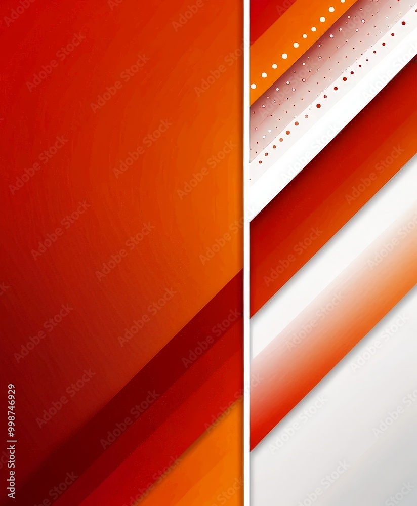 Poster a vibrant abstract composition with diagonal stripes in red, orange, and white, creating a dynamic visual effect