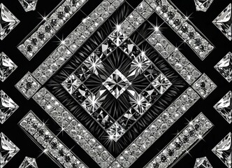 a black and white photograph featuring a diamond pattern composed of numerous small diamonds arranged in a diamond-like shape The diamonds are set against a