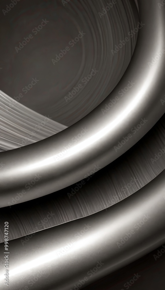 Poster a black and white abstract composition featuring curved lines and a metallic sheen, creating a sense of movement and depth