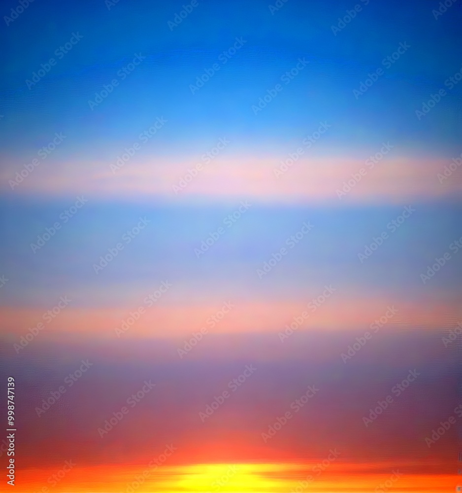 Aufkleber a gradient sky transitioning from deep blue to orange and pink hues, with wispy clouds and a faint o