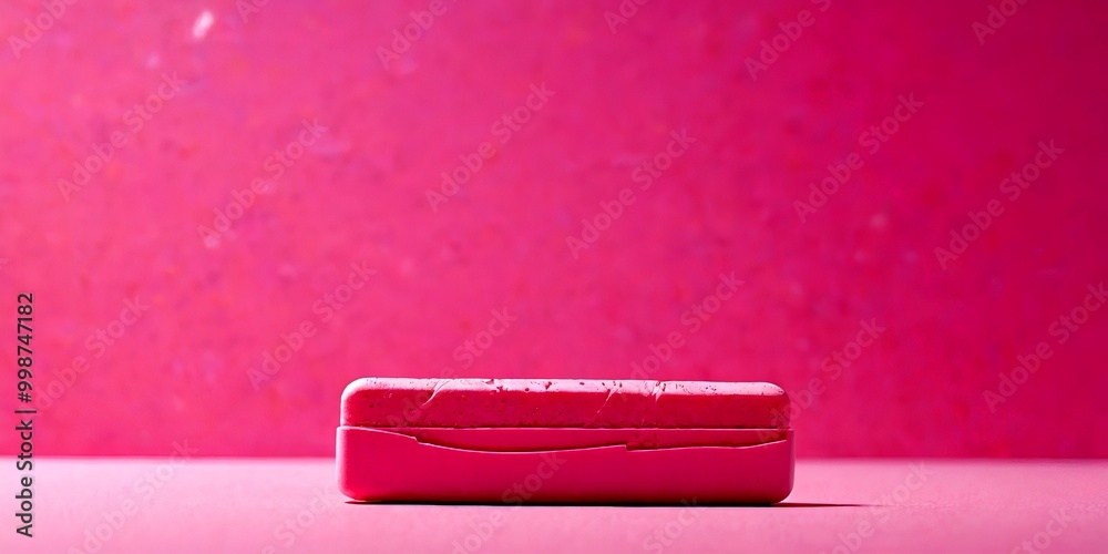 Aufkleber A pink rectangular object with a curved edge sits on a pink background, with a blurred pink background