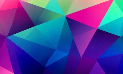 Fototapeta premium a vibrant abstract pattern composed of overlapping triangular shapes in various shades of pink, blue, green, and purple