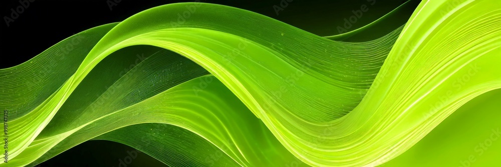 Poster a striking abstract composition of green and black lines and curves, creating a sense of movement and dynamism