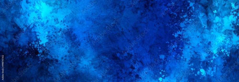 Poster a textured blue background with splashes of color and a sense of movement, creating an abstract and dynamic visual effect